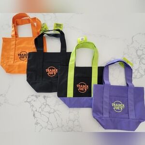 The Trader Joe's Mini Canvas Tote Bag Set of 4 in Halloween design is a limited